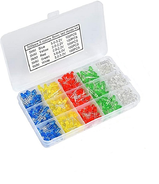 500pcs 5MM LED Box Kit(Red/Yellow/Blue/Green/ White)